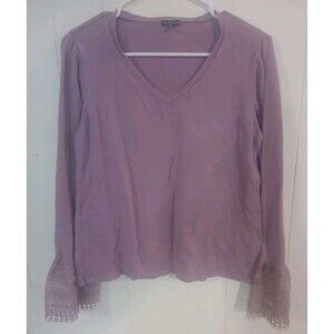 Hannah Light Purple Pullover Sweater Women's XL Lace Sleeve Romantic Cottage